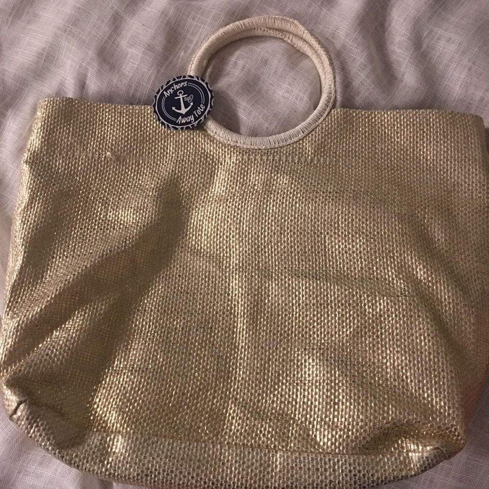 Gold and white tote bag